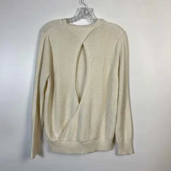 Zara Knit Cable Sweater Keyhole Back Ecru Size M - Picture 7 of 10
